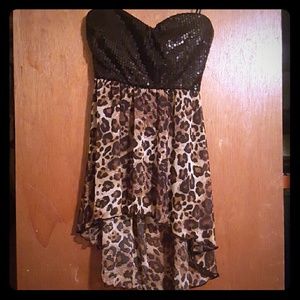 Strapless Sequin and Leopard print Baby doll top